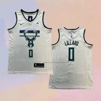 Camiseta Milwaukee Bucks Damian Lillard NO 0 Ciudad 2018-19 Crema