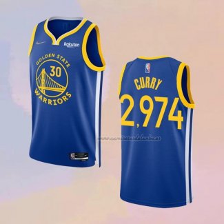 Camiseta Golden State Warriors Stephen Curry 2974th 3 Points Azul