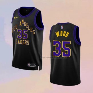 Camiseta Los Angeles Lakers Christian Wood NO 35 Ciudad 2023-24 Negro