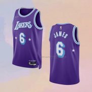 Camiseta Los Angeles Lakers LeBron James NO 6 Ciudad Edition 2021-22 Violeta