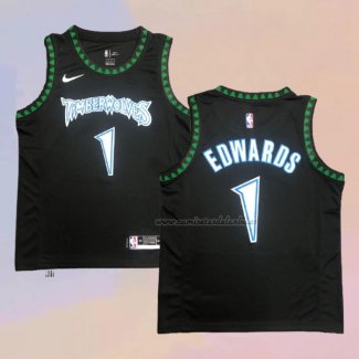 Camiseta Minnesota Timberwolves Anthony Edwards NO 1 Hardwood Classics Throwback Negro