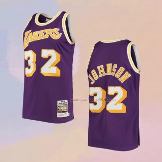 Camiseta Los Angeles Lakers Magic Johnson NO 32 Mitchell & Ness 1984 Violeta