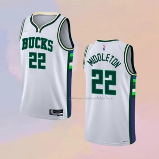 Camiseta Milwaukee Bucks Khris Middleton NO 22 Ciudad 2021-22 Blanco