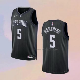 Camiseta Orlando Magic Paolo Banchero NO 5 Ciudad 2022-23 Negro