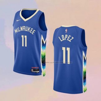 Camiseta Milwaukee Bucks Brook Lopez NO 11 Ciudad 2022-23 Azul