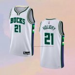 Camiseta Milwaukee Bucks Jrue Holiday NO 21 Ciudad 2021-22 Blanco