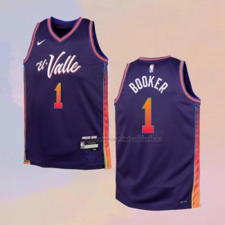 Camiseta Nino Phoenix Suns Devin Booker NO 1 Ciudad 2023-24 Violeta