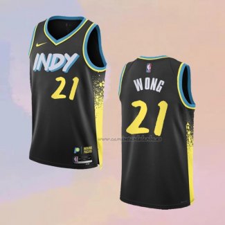 Camiseta Indiana Pacers Isaiah Wong NO 21 Ciudad 2023-24 Negro