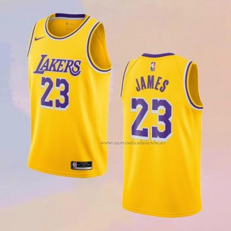 Camiseta Los Angeles Lakers LeBron James NO 23 Icon 2020-21 Amarillo