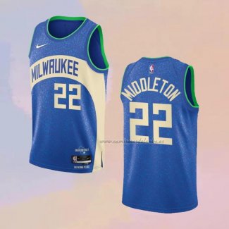 Camiseta Milwaukee Bucks Khris Middleton NO 22 Ciudad 2023-24 Azul