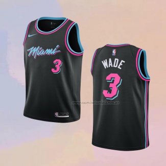 Camiseta Nino Miami Heat Dwyane Wade NO 3 Ciudad Negro