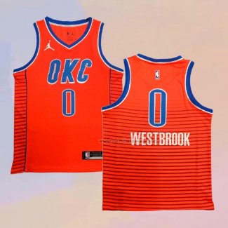 Camiseta Oklahoma City Thunder Russell Westbrook NO 0 Statement 2021 Naranja