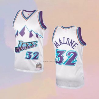 Camiseta Utah Jazz Karl Malone NO 32 Hardwood Classics Throwback Blanco