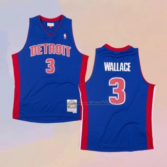 Camiseta Detroit Pistons Ben Wallace NO 3 Hardwood Classics Throwback Azul