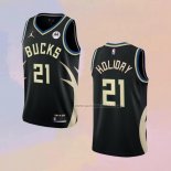 Camiseta Milwaukee Bucks Jrue Holiday NO 21 Statement 2022-23 Negro