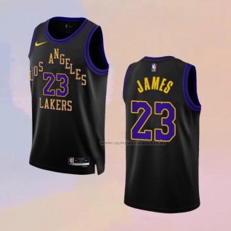 Camiseta Los Angeles Lakers Lebron James NO 23 Ciudad 2023-24 Negro