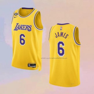 Camiseta Los Angeles Lakers LeBron James NO 6 Icon 2022-23 Amarillo