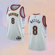 Camiseta Denver Nuggets Peyton Watson NO 8 Ciudad 2022-23 Blanco