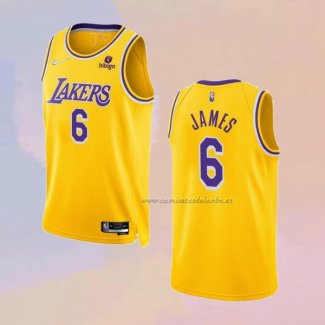 Camiseta Los Angeles Lakers LeBron James NO 6 75th Anniversary 2021-22 Amarillo