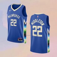 Camiseta Milwaukee Bucks Khris Middleton NO 22 Ciudad 2022-23 Azul