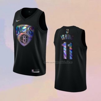 Camiseta Brooklyn Nets Kyrie Irving NO 11 Iridescent Logo Negro