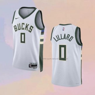 Camiseta Milwaukee Bucks Damian Lillard NO 0 Association 2022-23 Blanco