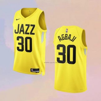 Camiseta Utah Jazz Ochai Agbaji NO 30 Icon 2022-23 Amarillo