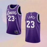 Camiseta Los Angeles Lakers LeBron James NO 23 Ciudad 2021-22 Violeta