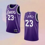 Camiseta Los Angeles Lakers LeBron James NO 23 Ciudad 2021-22 Violeta