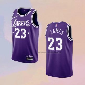 Camiseta Los Angeles Lakers LeBron James NO 23 Ciudad 2021-22 Violeta