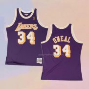 Camiseta Los Angeles Lakers Shaquille O'Neal NO 34 Hardwood Classics Throwback Violeta