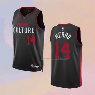 Camiseta Miami Heat Tyler Herro NO 14 Ciudad 2023-24 Negro