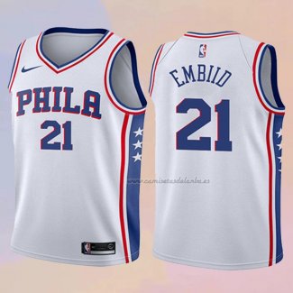 Camiseta Nino Philadelphia 76ers Joel Embiid NO 21 2017-18 Blanco